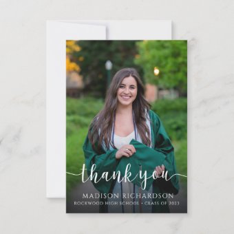 Elegant Script Photo Graduation Thank You Card | Zazzle