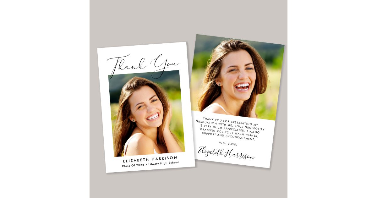 Elegant Script Photo Graduation Thank You Card | Zazzle