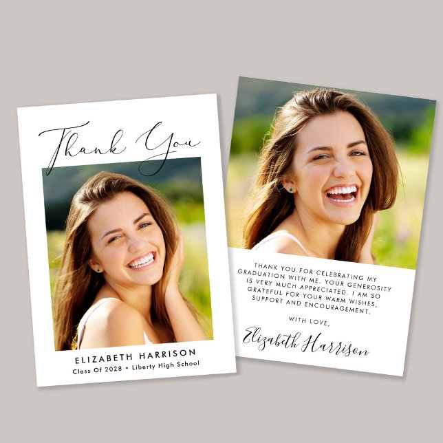 Elegant Script Photo Graduation Thank You Card (Creator Uploaded)