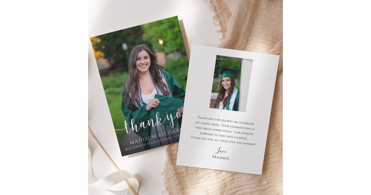 Elegant Script Photo Graduation Thank You Card | Zazzle