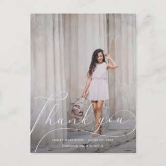 Elegant Script Photo Graduation Thank you Postcard
