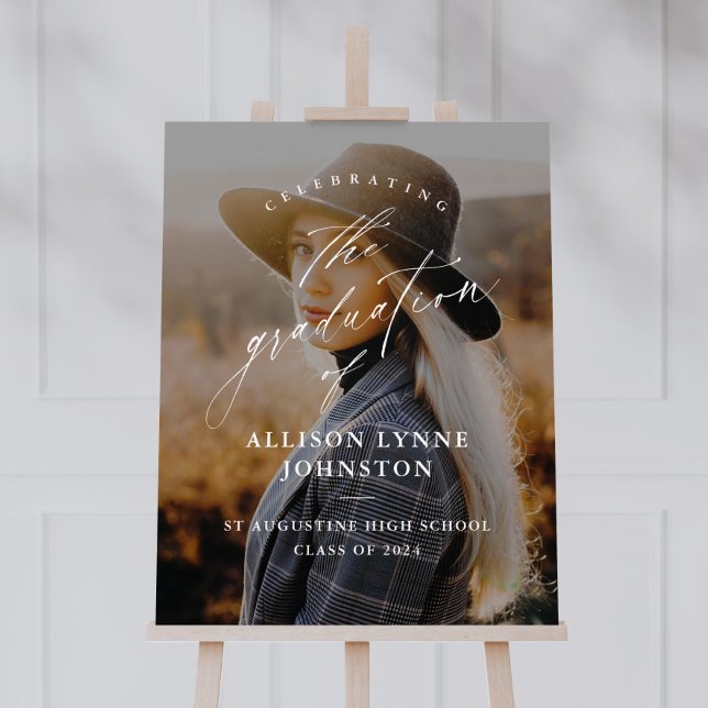 Elegant Script Photo Graduation Welcome Foam Board (Elegant script photo graduation celebration welcome foam core easel sign.)