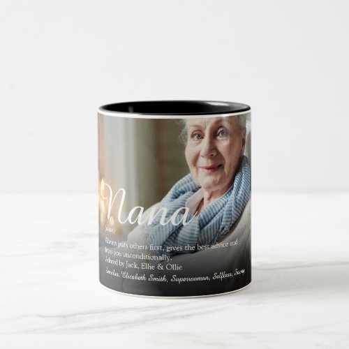 Elegant Script Photo Grandma Nana Definition Two_Tone Coffee Mug