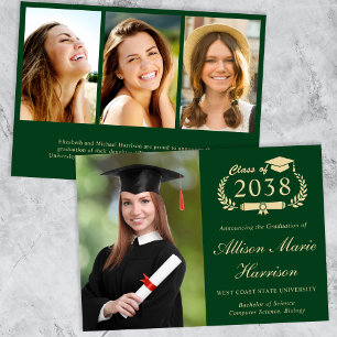 Elegant Script Photo Green College Graduation Announcement