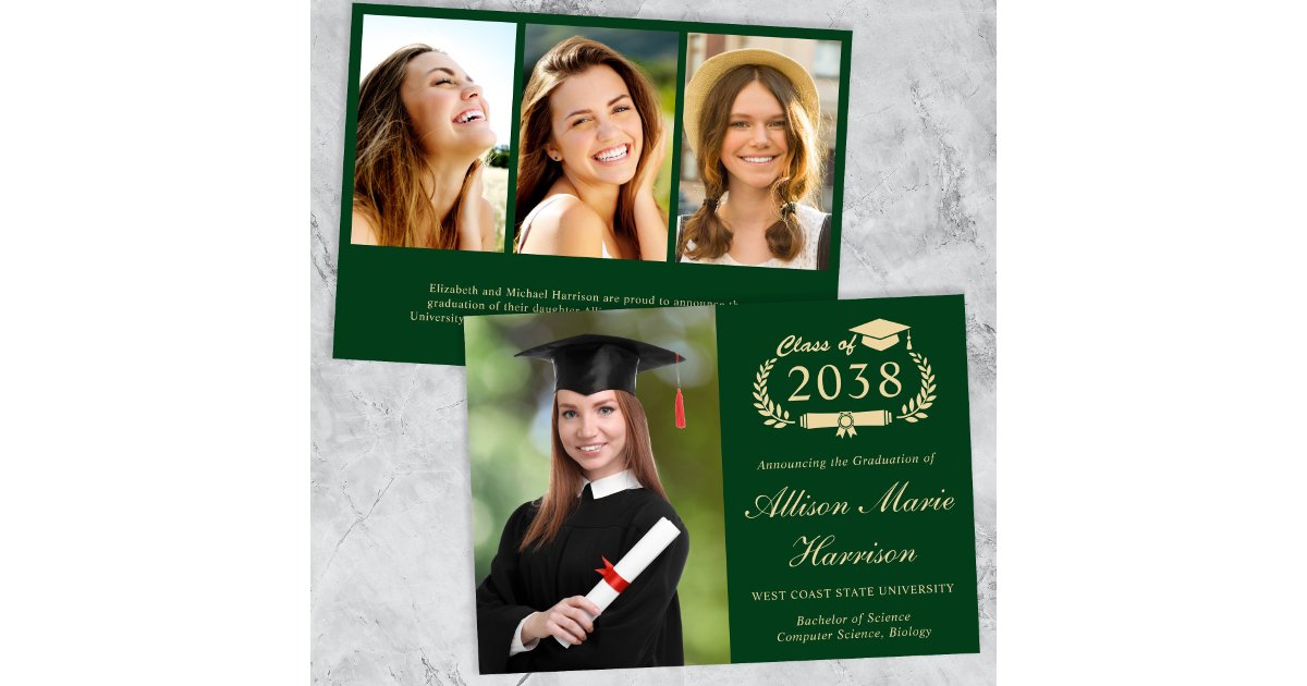 Elegant Script Photo Green College Graduation Announcement | Zazzle