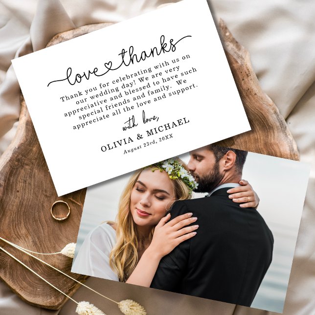 Elegant Script Photo Heart Wedding Thank You Card (Creator Uploaded)