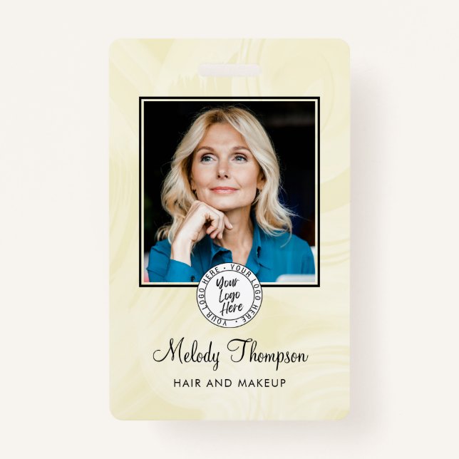 Elegant Script Photo Logo Makeup Hair Badge (Front)