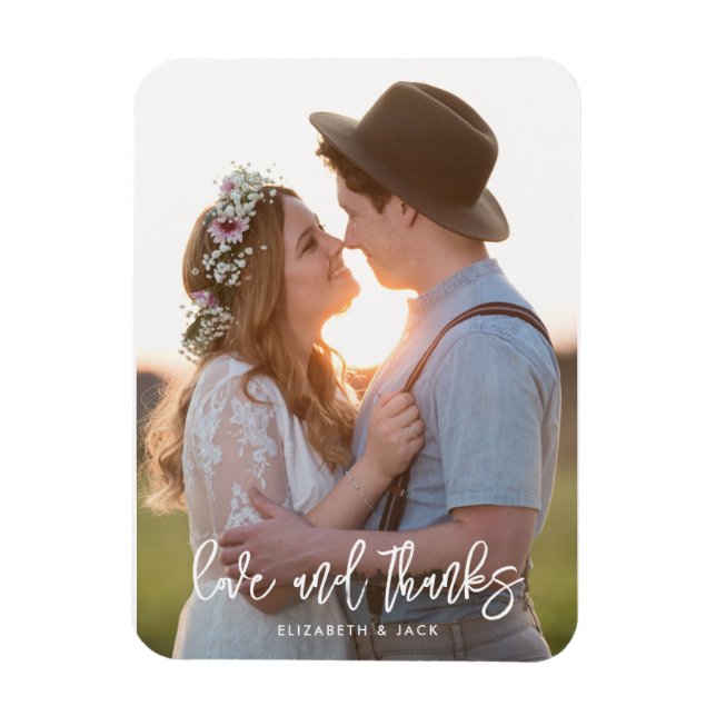 Elegant Script Photo Love and Thanks Wedding Magnet (Vertical)