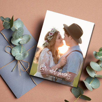 Elegant Script Photo Love And Thanks Wedding Postcard by stylelily at Zazzle