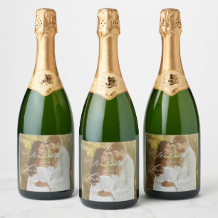 Elegant Script Photo Love Story Wedding Sparkling Wine Label