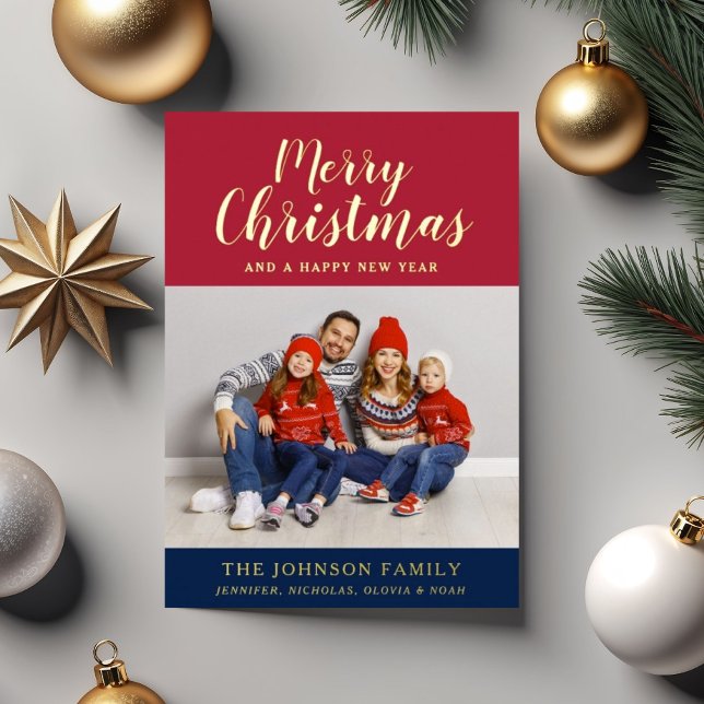 Elegant Script Photo Merry Christmas Foil Holiday Card (Elegant Script Photo Merry Christmas Foil Holiday Card)