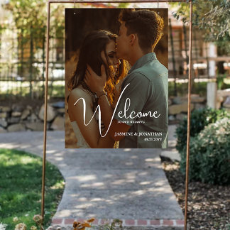 Elegant Script Photo Minimal Wedding Welcome Sign