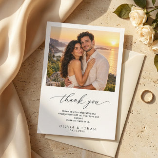 Elegant Script Photo Minimalist Engagement Party Thank You Card