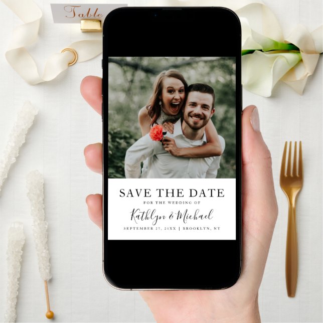 Elegant Script Photo Modern Minimalist Wedding Save The Date (Front Digital)