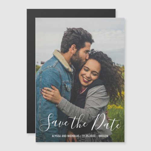 Elegant Script Photo Modern Wedding Save the Date Magnetic Invitation