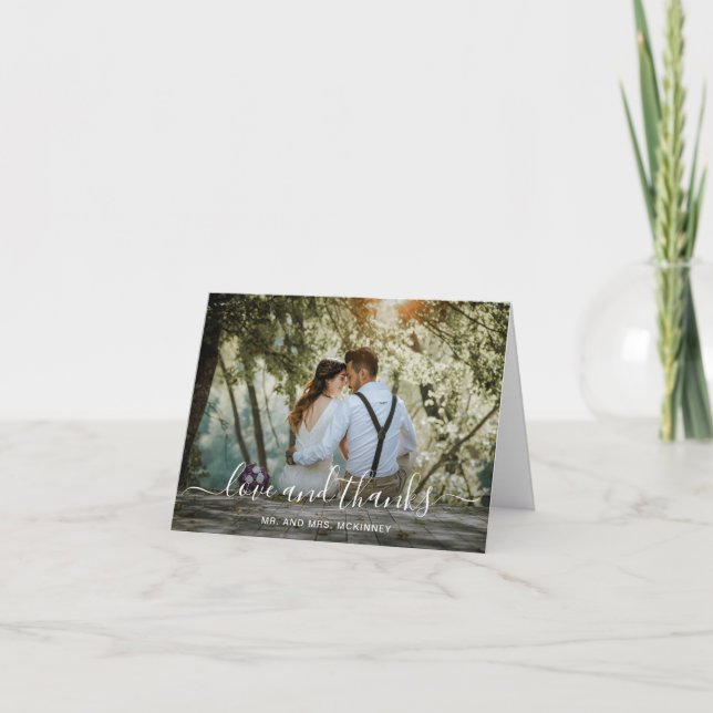 Elegant Script Photo Modern Wedding Thank You Card (Front)