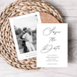 Elegant Script Photo on Back, Petite Wedding Save The Date<br><div class="desc">This Save the Date announcement card features an elegant script heading and your custom text,  with a photo on the back.  Use the template to add your information.  The colors and the photo filter (black and white or color) can be changed using the Design Tool.</div>