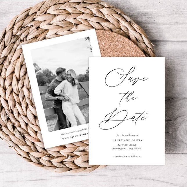 Elegant Script Photo on Back, Petite Wedding Save The Date (Creator Uploaded)