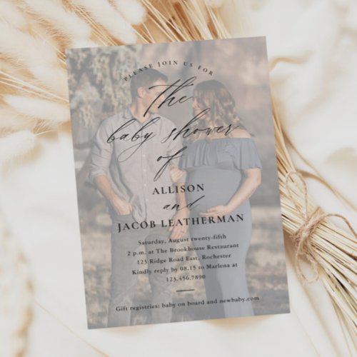 Elegant Script Photo Overlay Baby Shower Magnetic Invitation