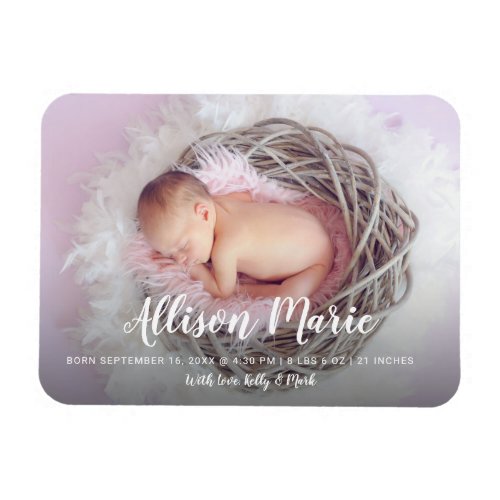 Elegant Script Photo Overlay New Baby Modern Magnet