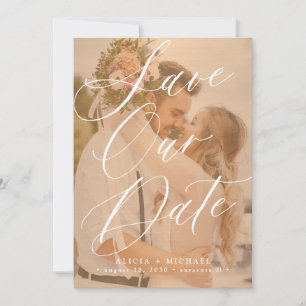 Elegant script photo overlay terracotta wedding save the date