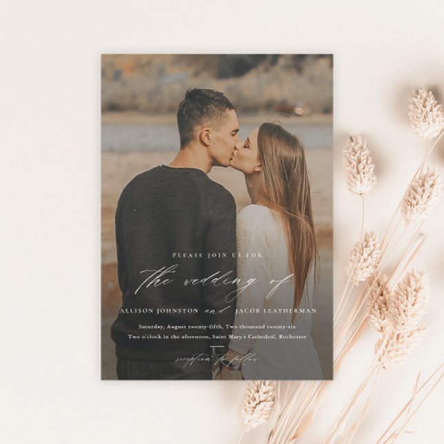 Elegant Script Photo Overlay Wedding Magnetic Invitation (Creator Uploaded)
