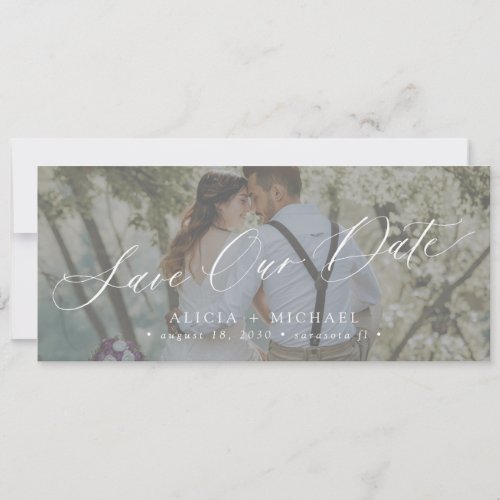 Elegant script photo overlay wedding  save the date