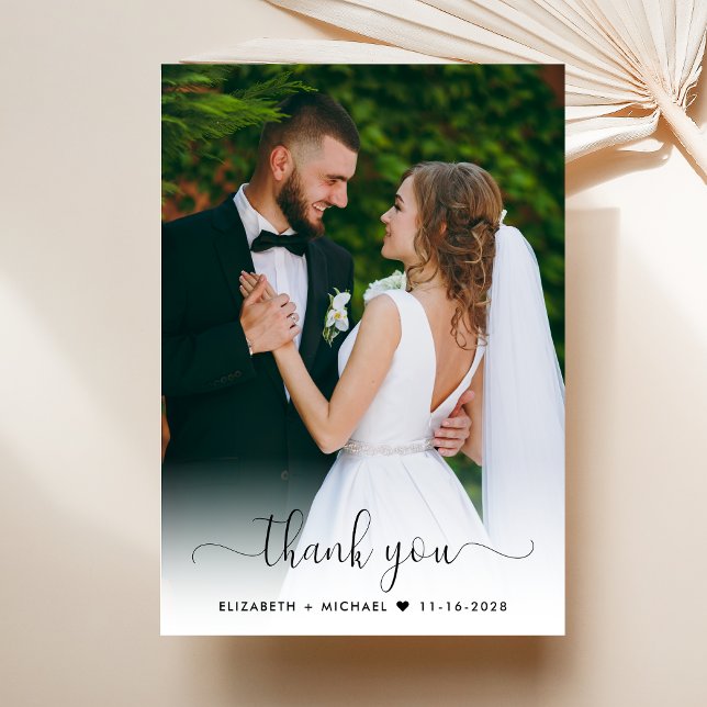 Elegant Script Photo Overlay Wedding Thank You Card (Creator Uploaded)