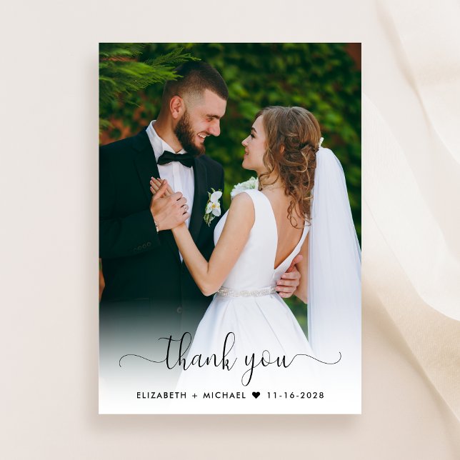 Elegant Script Photo Overlay Wedding Thank You Card (Creator Uploaded)