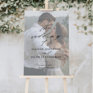 Elegant Script Photo Overlay Wedding Welcome Foam Board