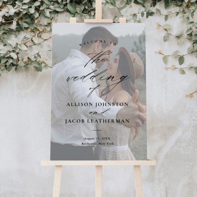 Elegant Script Photo Overlay Wedding Welcome Foam Board (Creator Uploaded)