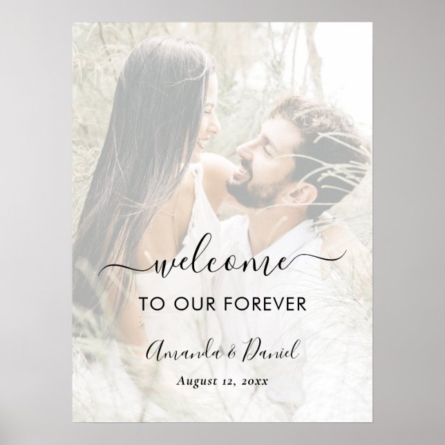 Elegant Script Photo Overlay Wedding Welcome Sign (Front)