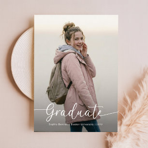 Elegant Script Photo Pink Bow Graduation Thank You Postcard