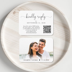 Elegant Script Photo QR Code Wedding RSVP Enclosure Card