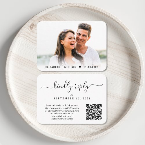 Elegant Script Photo QR Code Wedding RSVP Enclosure Card