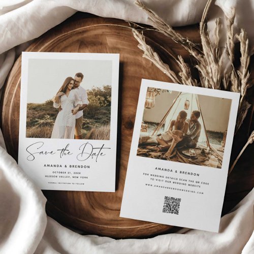 Elegant Script Photo QR Code Wedding Save the Date