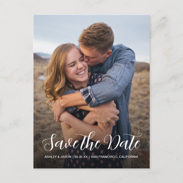 Elegant Script Photo Save The Date Announcement Postcard (Front)