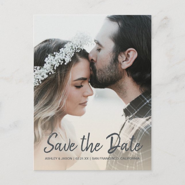 Elegant Script Photo Save the Date Announcement Postcard (Front)