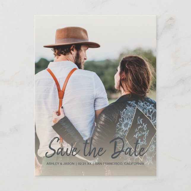 Elegant Script Photo Save the Date Announcement Postcard (Front)