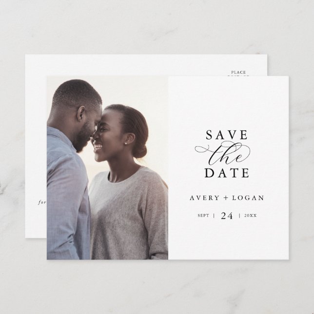 Elegant Script Photo Save the Date Invitation Postcard (Front/Back)