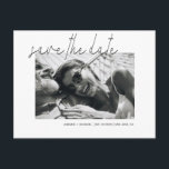 Elegant Script ⎢Photo Save The Date Postcard<br><div class="desc">Minimalist elegance save the date postcard with custom photo on the front and elegant script "save the date" coupled with names,  date and place on the bottom. Back side holds all information in sans serif font and a minimalist elegant layout</div>