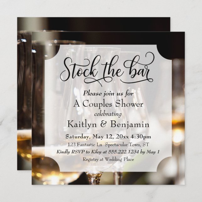 Elegant Script, Photo Stock the Bar Couples Shower Invitation (Front/Back)