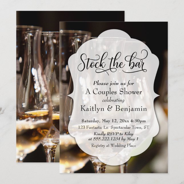 Elegant Script, Photo Stock the Bar Couples Shower Invitation (Front/Back)