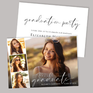 Elegant Script Photo Strip Graduation Party Invitation