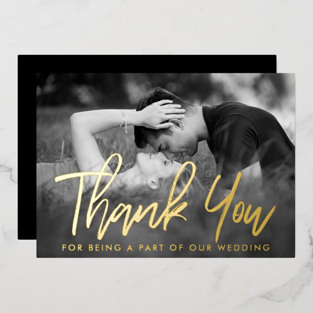 Elegant Script Photo Thank You Real Foil Invitation (Front/Back)