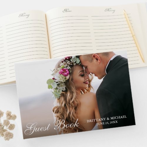 Elegant Script Photo Wedding Guest Book