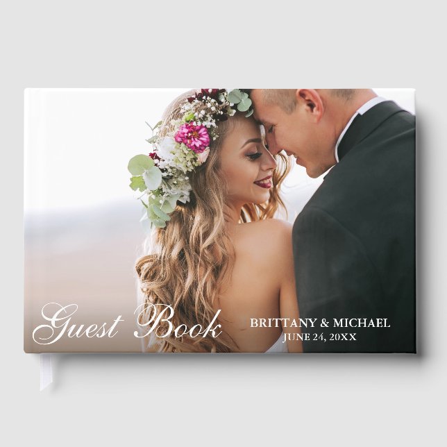 Elegant Script Photo Wedding Guest Book (Front)