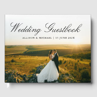 Elegant script photo wedding guestbook