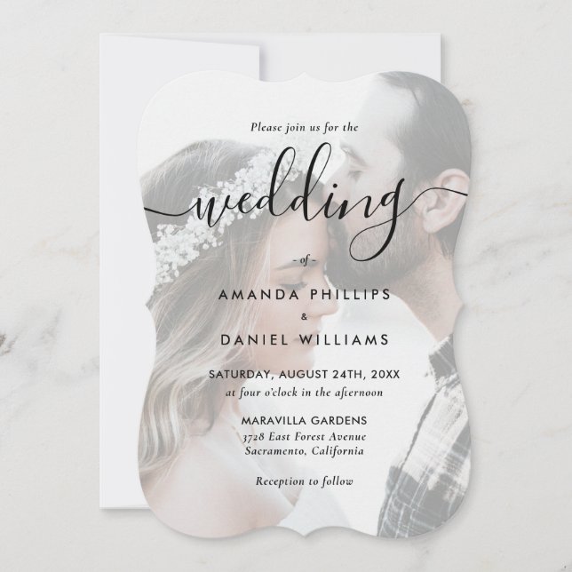 Elegant Script Photo Wedding Invitation (Front)