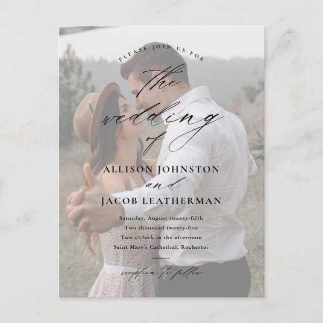 Elegant Script Photo Wedding Invitation Postcard (Front)